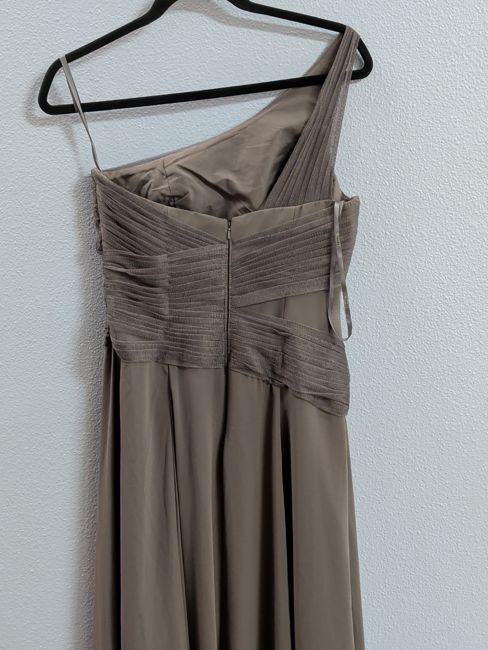 White by Vera Wang Georgette One-Shoulder Charcoal Grey Maxi Bridesmaid Dress - Picture 6 of 11